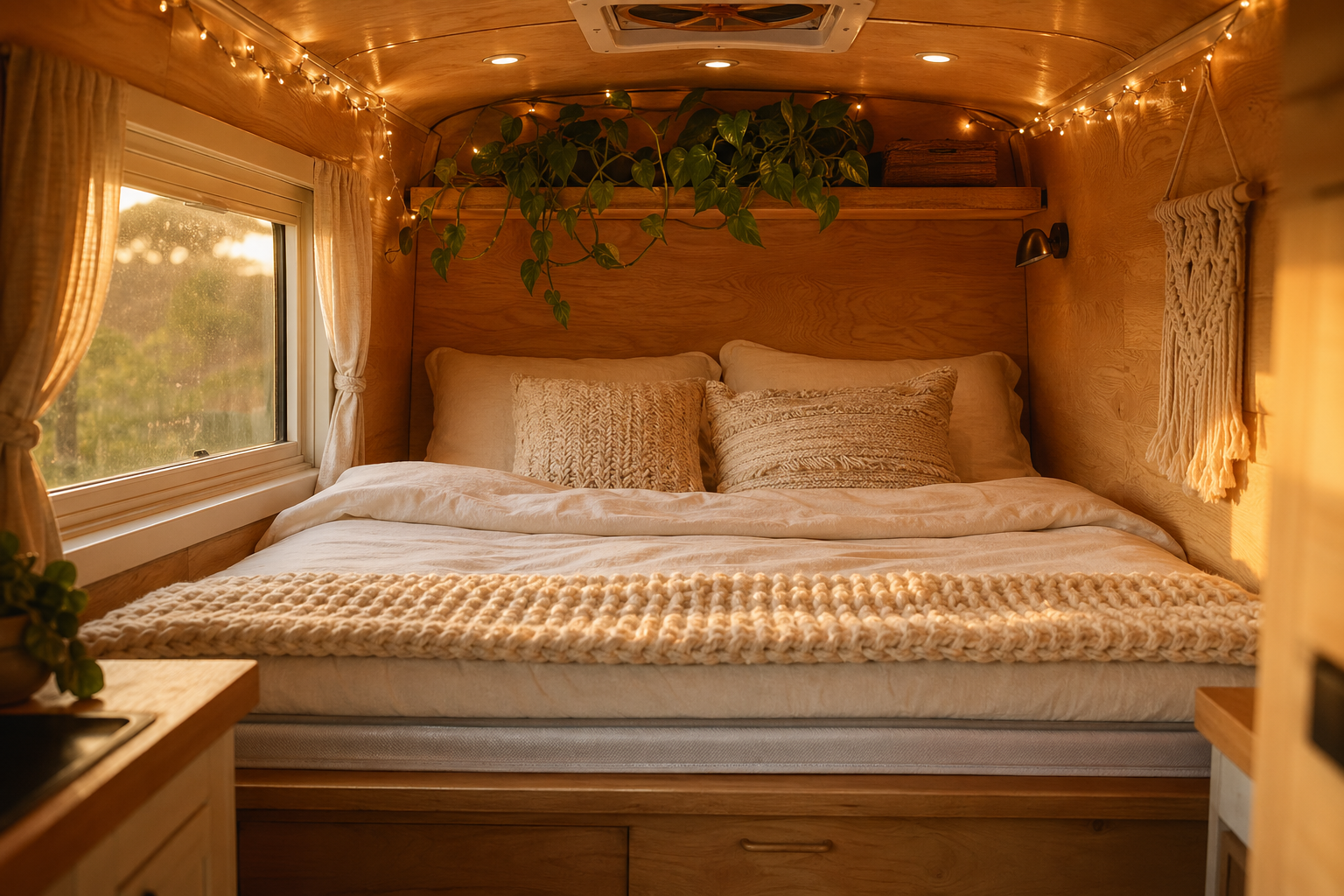 Memory foam topper on a cosy van bed
